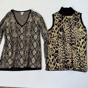 Lot Of 2 Chicos Women's Animal Print Blouse Size 0 (small) Knitwear Office Work